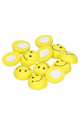 [K1340201] Houten Decoratie Smileys Geel 8mm Met Plakker 100stuks