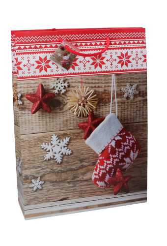 [K1330127] Kersttasjes Jumbo Kerstsokje Sterren 33x10x45.5cm 12stuks