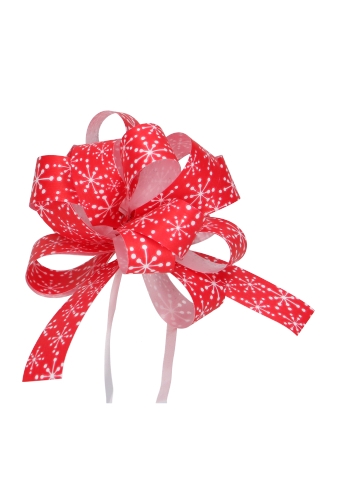 [K1420109] Kerst Trek Strikken Snow Wit & Rood Doorsnee 95mm lint van 20mm 30st