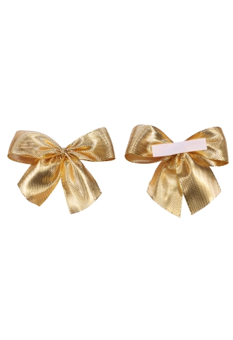 [K1420110] Luxe Strikje Satijn Goud & Plakker 7.5x6cm 50stuks lint 2.5cm