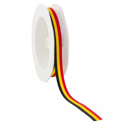 [K1390367] Lint Stofband Belgie Zwart Geel Rood 25 meter x 1cm