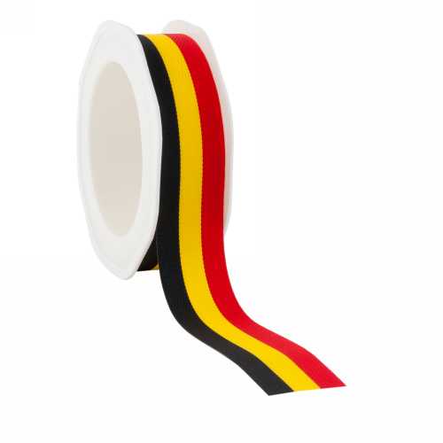 [K1390368] Lint Stofband Belgie Zwart Geel Rood 2.5cm x 20 meter