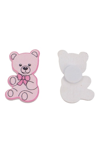 [K1340249] Houten Decoratie Baby Beertjes Roze Met Plakker 3.2x2cm 50stuks