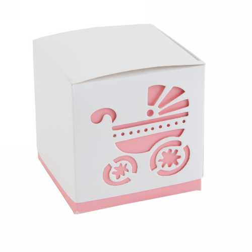 [K1270857] Kubus Kadodoosjes Kinderwagen Roze 6x6x6cm 25stuks