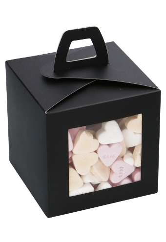 [K1360254] Kubusdoosje Met Venster & Hengsel Zwart Mat 10x10x10cm 25stuks