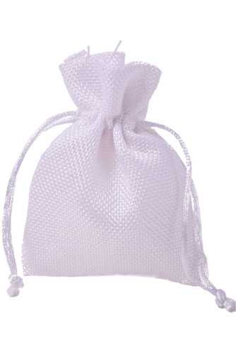 [K1070554] Kadozakjes Canvas Linnen Wit Met Koord 9cm x 12cm 10stuks