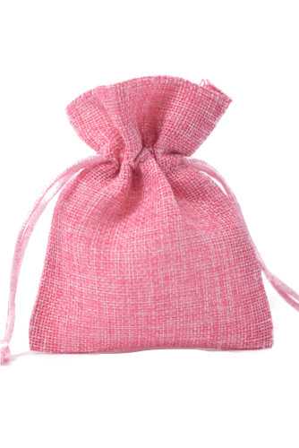 [K1070555] Kadozakjes Canvas Linnen Roze Met Koord 9cm x 12cm 10stuks