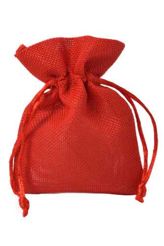 [K1070556] Kadozakjes Canvas Linnen Rood Met Koord 9cm x 12cm 10stuks