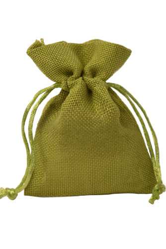 [K1070559] Kadozakjes Canvas Linnen Appel Groen Met Koord 9cm x 12cm 10stuks