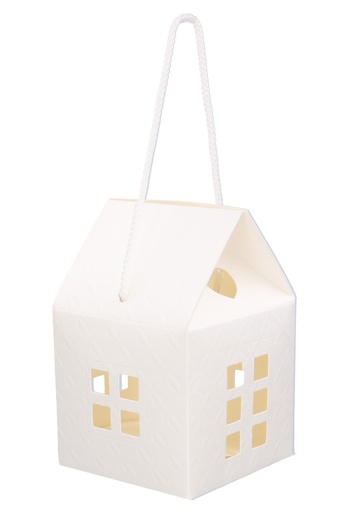 [K1270893] Geschenkdoos Huisje Wit Met Relief & Koord 12x12x12cm 10stuks