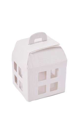 [K1270898] Geschenkdoos Huisje Wit Met Relief & Hanger 5.5x5.5x5.5cm 10stuks