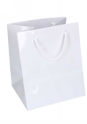 [K1110493] Kadotasjes Rome Uni Wit Glanzend Met Koord 25x25x25cm Extra Diep 10st