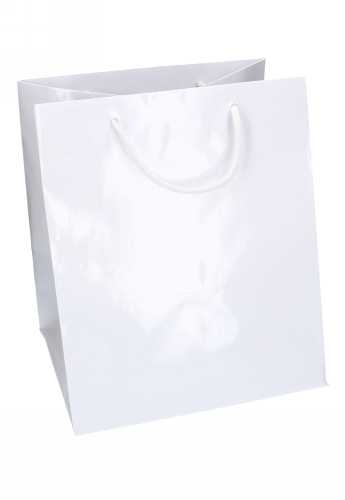 [K1110494] Kadotasjes Rome Uni Wit Glanzend Met Koord 25x23x30cm Extra Diep 10st