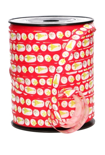 [K1010010] Kerst Krullint Kerstboom & Snowvlokje Rood 10mm x 250 meter OP IS OP