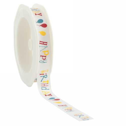 [K1390448] Kadolint Satijn Happy Brithday White 15mm x 15 meter