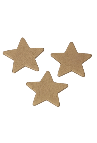 [K1340312] Houten Decoratie Star Wood Goud Met Plakker 4cm 12stuks