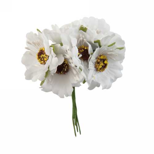 [K1340304] Kado Decoratie Bloem Wit Met IJzerdraad 8.5x4.5cm 60stuks