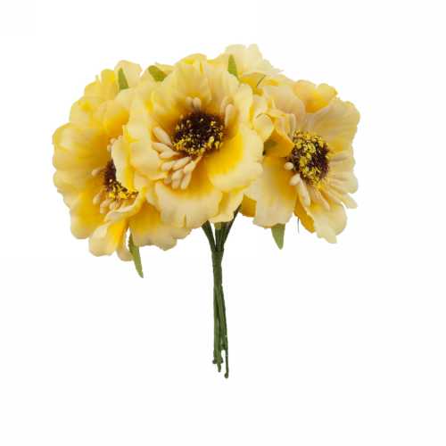 [K1340305] Kado Decoratie Bloem Geel Met IJzerdraad 8.5x4.5cm 60stuks