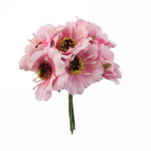 [K1340306] Kado Decoratie Bloem Roze Met IJzerdraad 8.5x4.5cm 60stuks
