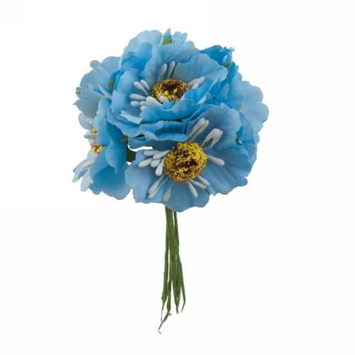 [K1340307] Kado Decoratie Bloem Blauw Met IJzerdraad 8.5x4.5cm 60stuks