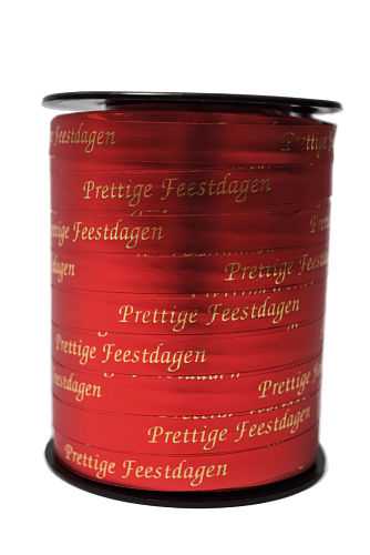 [K1010216] Kerst Krullint Metallic Mat Rood Prettige Feestdagen 10mm x 250meter