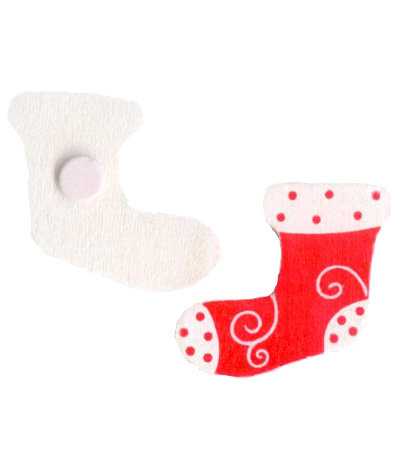 [K1340332] Houten Decoratie Kerstsok Rood & Wit Plakker 4cm 100stuks