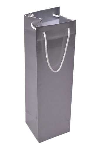 [K1170667] Luxe Wijntasjes Parijs Glans Zilver Met Koord 10x9x38cm 10stuks