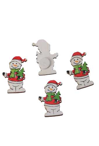 [K1340151] Houten Decoratie Sneeuwpop & Kerstboompje Plakker 3cm 100stuks