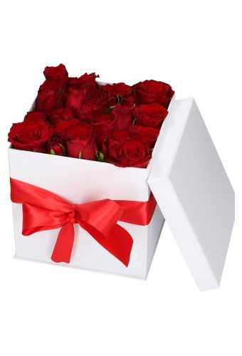 [K1270929-FB] Luxe Kubus Dekseldoos Faro Flower Wit Mat 18x18x18cm 25st