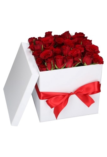 [K1270978-FB] Luxe Kubus Dekseldoos Faro Flower Wit Mat 24x24x24cm 25stuks