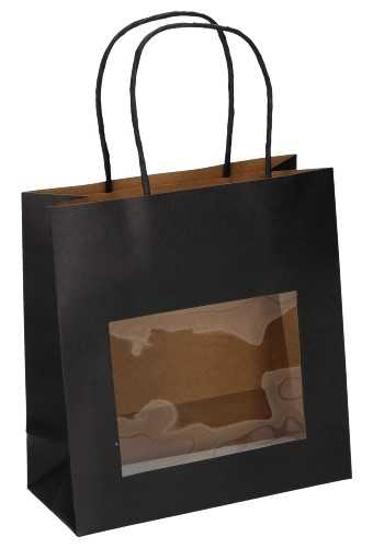 [K1110510] Kadotasjes Lenno Met Handvat & Venster Zwart 18x8x19cm 12stuks