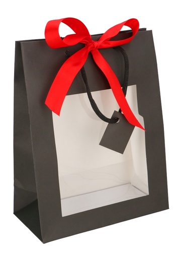 [K1110514] Kadotasjes Praag Zwart Line Mat Met PVC Venster 22x11x28cm 10stuks