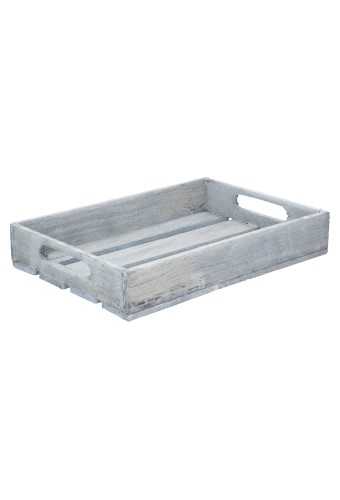 [1190254] Bakje met greep hout klein grijs 32x22x6 cm 8stuks