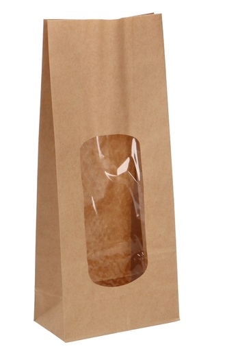 [K1240065] Blokbodemzakjes Kraft Blanco & XL Venster 13.5x7.5x31.5cm 100st