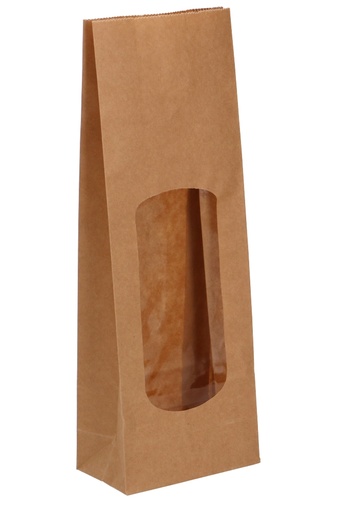 [K1240064] Blokbodemzakjes Kraft Blanco & XL Venster 10x5.5x28.5cm 100stuks