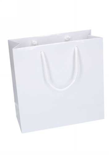 [K1110008] Kadotasjes Rome Uni Wit Glanzend Met Koord 16x8x16cm 10stuks