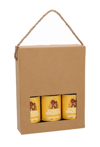 [1180029] Bierverpakking Kraft voor 3 flesjes Bier 33cl Met Koord FSC® 50stuks