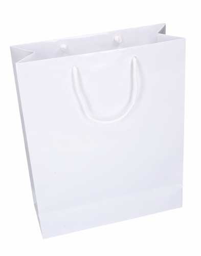 [K1110012] Kadotasjes Rome Uni Wit Glanzend Met Koord 28x12x36cm 10stuks