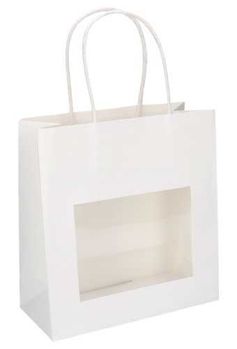 [K1110546] Kadotasjes Lenno Met Handvat & Venster Wit 18x8x19cm 12stuks