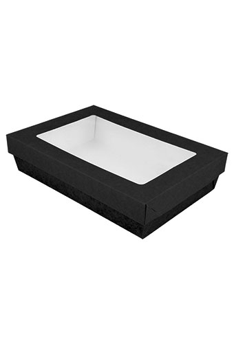 [K1271047] Dekseldoos Tomar Zwart Met Deksel & Venster 21x14x5cm 290gram 25stuks