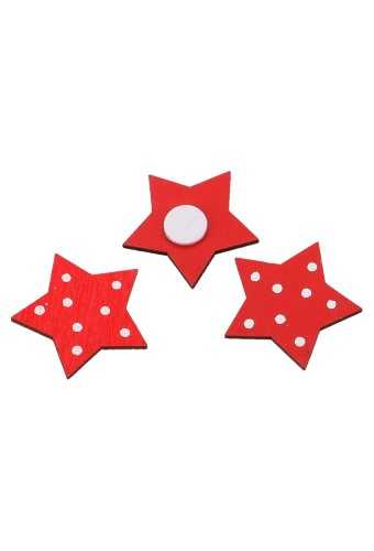 [K1340149] Houten Decoratie Star Red & White Met Plakker 2.5cm 100stuks