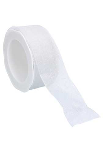 [K1390527] Organza Lint Wit Met Zilveren Spikkels 38mm x 15 meter