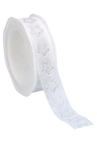 [K1390535] Organza Lint Stars Wit & Zilver 25mm x 15meter