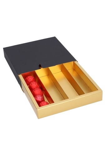 [K1360408] Bonbondoosje Porto Zwart & Bonbondoos Goud Mat 15x15x2.8cm 10stuks