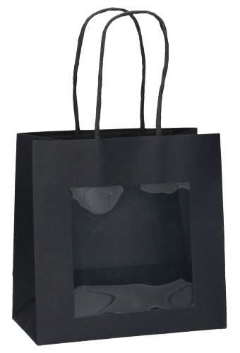 [K1110554] Kadotasjes Lenno Met Handvat & Venster Zwart 16x8x16cm 10stuks