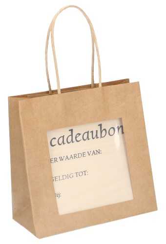 [K1010243] Kadobon Houten Plankje Met Een Kraft Kadotasje & Venster 10stuks