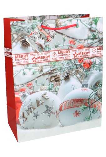 [K1330087] Kersttasjes Groot Snowball 26.5x13.5x32.5cm 12stuks