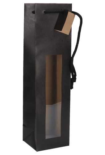 [K1170788] Wijnflestas Zwart Mat Met Venster 10x9x38cm 1 fles 20stuks