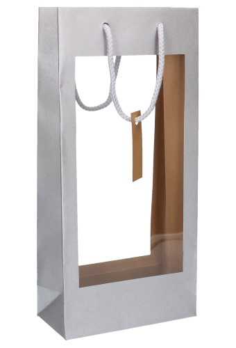 [K1170791] Wijnflestas Kraft Zilver Met XL Venster 18x9x38cm 2 fles 10stuks