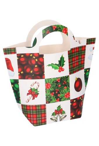 [K1230142] Luxe Draag Kersttas Kerstbes & Hulst 23.5x8x18.5cm 12stuks